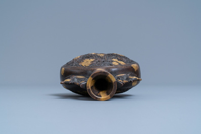 A Chinese gold-splashed bronze 'phoenix' vase, Qianlong mark, 18/19th C.