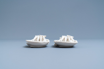 A pair of Chinese Dehua blanc de Chine crab-shaped water droppers, Kangxi