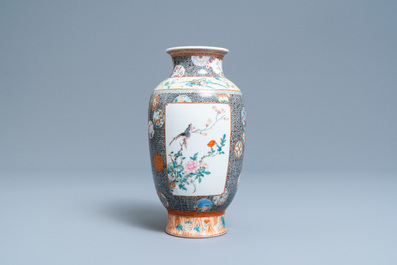 A Chinese famille rose vase with birds on blossoming branches, Qianlong mark, Republic