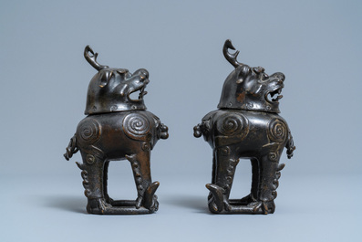 A pair of Chinese gilt-lacquered bronze Chinese 'luduan' censers, Ming