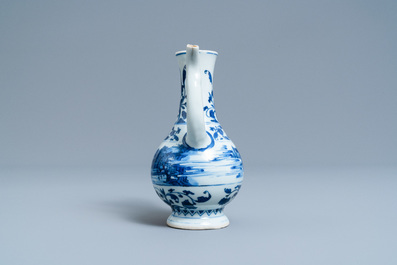 A Chinese blue and white 'landscape' ewer, Transitional period