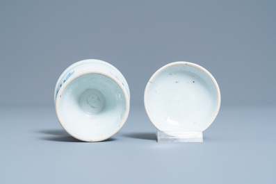 A Chinese blue and white salt with cover, Kangxi