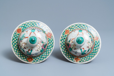 A pair of Chinese Nanking famille rose crackle-glazed 'court scene' vases, 19th C.