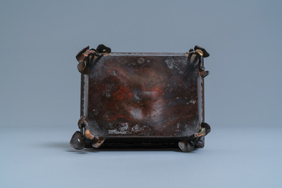 A Chinese rectangular lacquered bronze censer, Qing