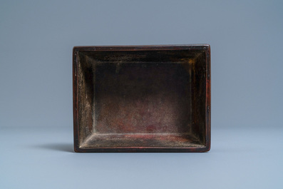 A Chinese rectangular lacquered bronze censer, Qing