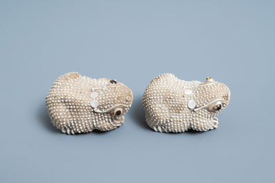 A pair of Chinese biscuit models of frogs or toads, Kangxi