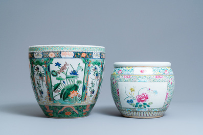 Two Chinese famille rose and verte jardini&egrave;res, 19th C.