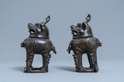 A pair of Chinese gilt-lacquered bronze Chinese 'luduan' censers, Ming