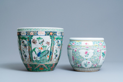 Two Chinese famille rose and verte jardini&egrave;res, 19th C.