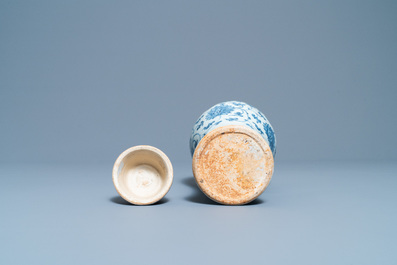 A Chinese blue and white 'meiping' vase and cover, Ming