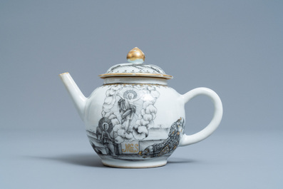 A Chinese grisaille and gilt 'Resurrection' teapot and cover, Qianlong