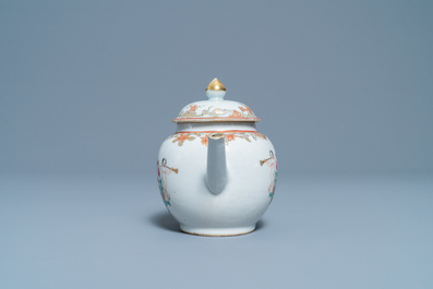 A Chinese famille rose teapot and cover with a crowned monogram, dated 1763, Qianlong