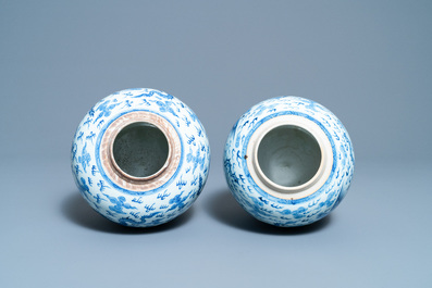 Two Chinese blue and white 'dragon and phoenix' jars, Yongzheng