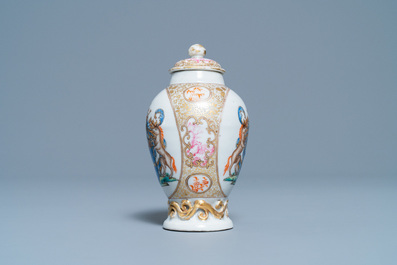 Une bo&icirc;te &agrave; th&eacute; en porcelaine de Chine famille rose aux armes de Van den Cruyce pour le march&eacute; belge, Qianlong