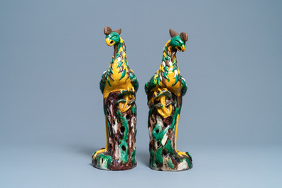 A pair of tall Chinese sancai-glazed models of phoenixes, Republic