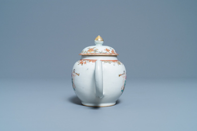 A Chinese famille rose teapot and cover with a crowned monogram, dated 1763, Qianlong