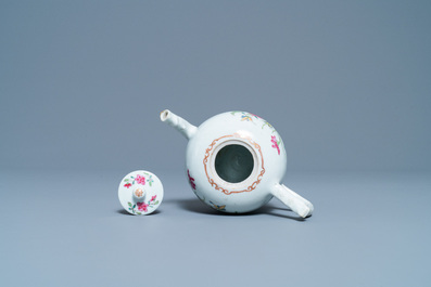 A Chinese famille rose teapot and cover with floral design, Qianlong