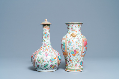 Deux vases en porcelaine de Chine famille rose de Canton, 19&egrave;me