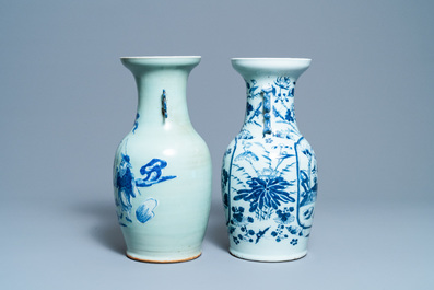Two Chinese blue and white celadon-ground vases, 19th C.