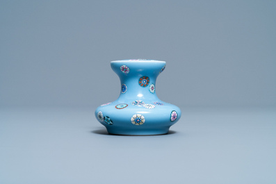 A Chinese lavender blue-ground famille rose 'flower balls' vase, Qianlong mark, Republic