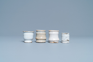 Nine white Dutch Delftware albarello-type ointment jars, 17/18th C.