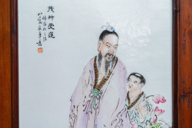 Een Chinese rechthoekige qianjiang cai plaquette, Republiek