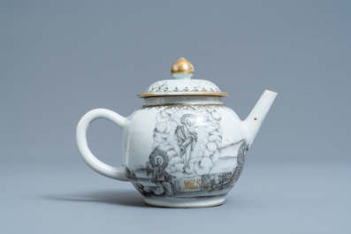 A Chinese grisaille and gilt 'Resurrection' teapot and cover, Qianlong
