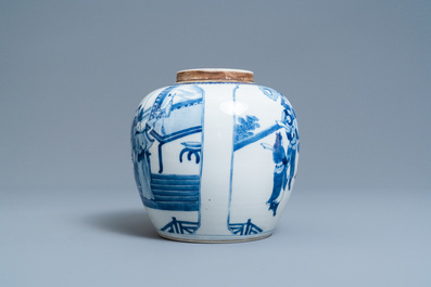 Un pot en porcelaine de Chine en bleu et blanc &agrave; d&eacute;cor figuratif, 19&egrave;me