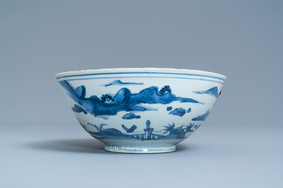A Chinese blue and white 'deer' bowl, Chenghua mark, Ming