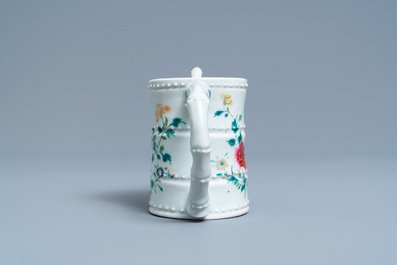 A Chinese famille rose bamboo-shaped teapot and cover, 19th C.