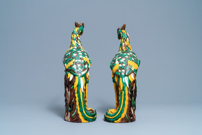 A pair of tall Chinese sancai-glazed models of phoenixes, Republic