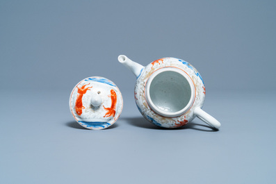 A Chinese 'crane and carps' teapot and cover, Yongzheng