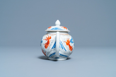 A Chinese 'crane and carps' teapot and cover, Yongzheng