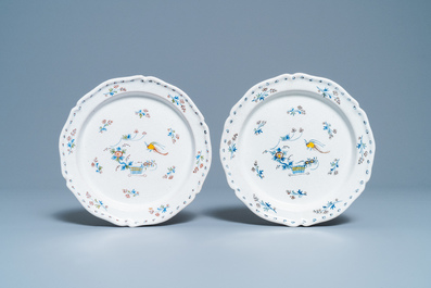 Four Brussels faience plates with '&agrave; la haie fleurie' design, 18th C.