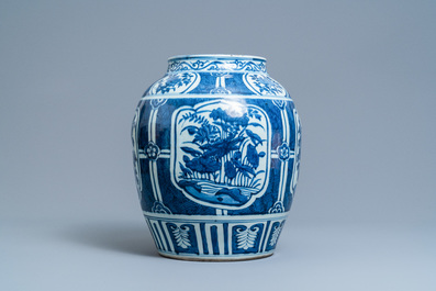 A Chinese blue and white vase with floral panels, Wanli