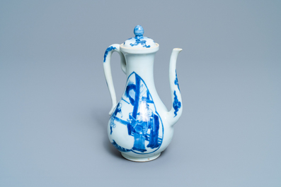 A Chinese blue and white 'Xi Xiang Ji' ewer and cover, Xuande mark, Kangxi