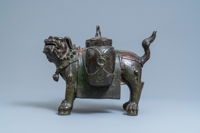 A large Chinese bronze 'lion' censer, Ming