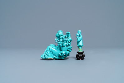 Two Chinese carved turquoise figures, 19/20th C.