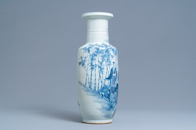 A Chinese blue and white 'Seven Sages of the Bamboo Grove' rouleau vase, 19th C.