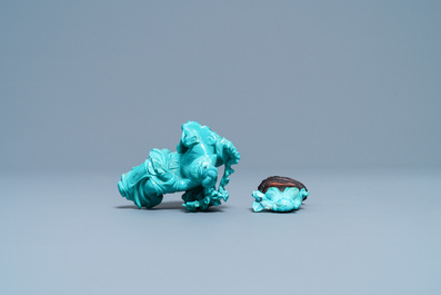 Two Chinese carved turquoise figures, 19/20th C.
