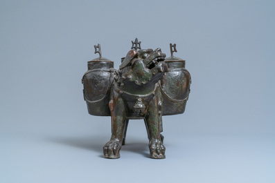 A large Chinese bronze 'lion' censer, Ming