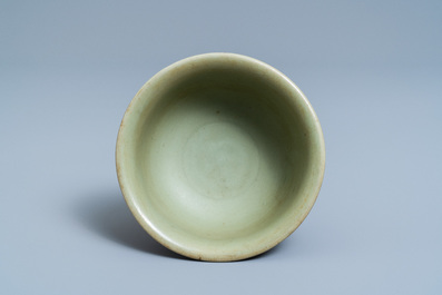 A Chinese monochrome celadon stem cup, Ming