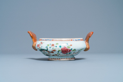 Five Chinese famille rose 'double peacock' porcelain wares, Qianlong