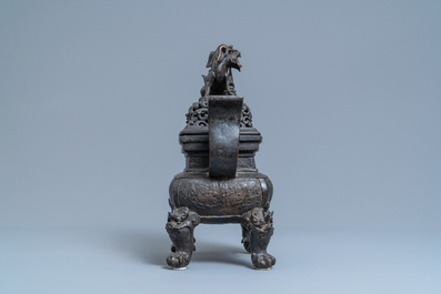 A large Chinese bronze censer and cover, Ming