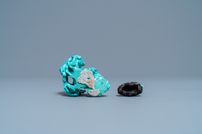 Two Chinese carved turquoise figures, 19/20th C.