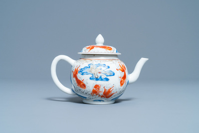 A Chinese 'crane and carps' teapot and cover, Yongzheng