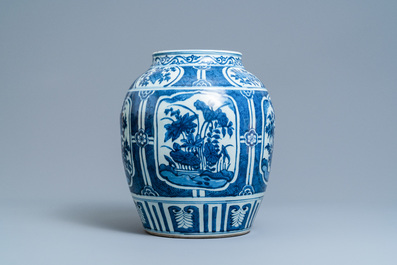 A Chinese blue and white vase with floral panels, Wanli