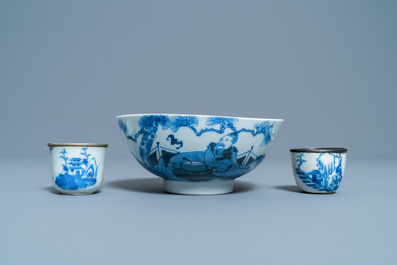Zes stukken Chinees blauw-wit 'Bleu de Hue' porselein voor de Vietnamese markt, 18/19e eeuw