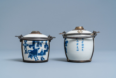 Two Chinese blue and white Vietnamese market 'Bleu de Hue' water pipes, 19th C.