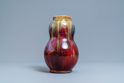 A Chinese flamb&eacute;-glazed pear-shaped vase, 19th C.